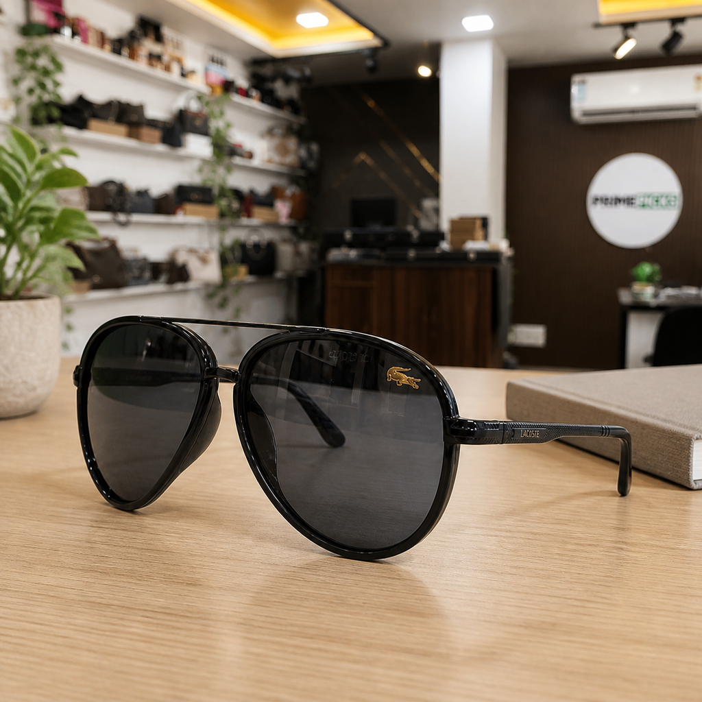 Lacoste black sunglasses PrimePicks office lifestyle