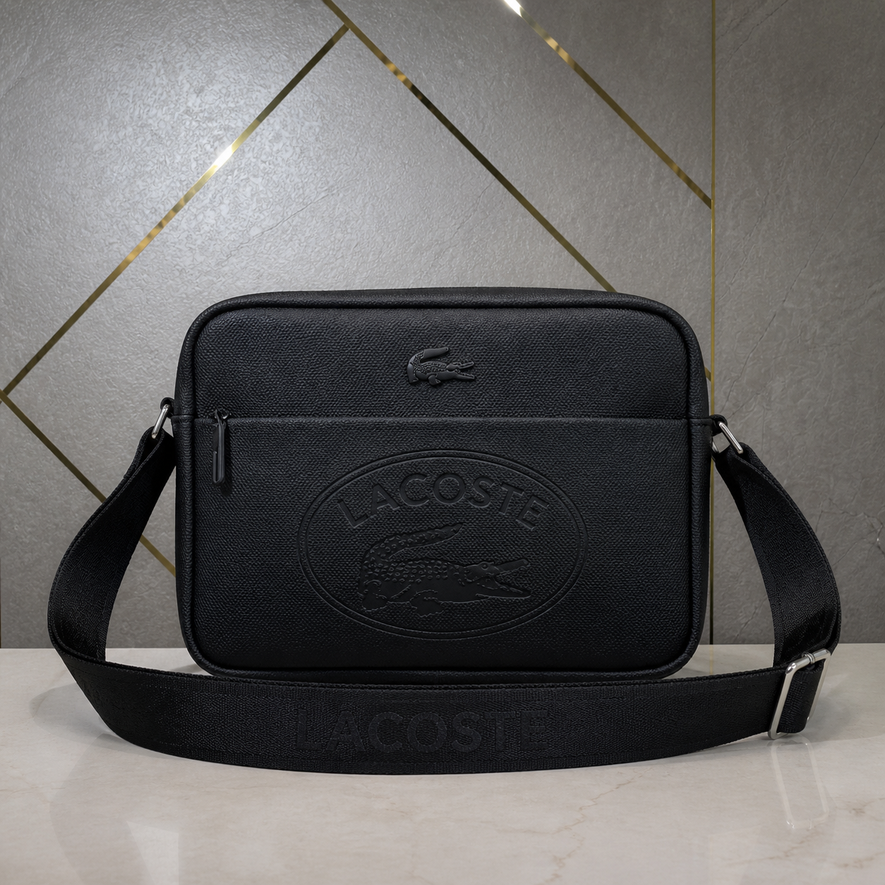Lacoste Classic black satchel crossbody bag front view