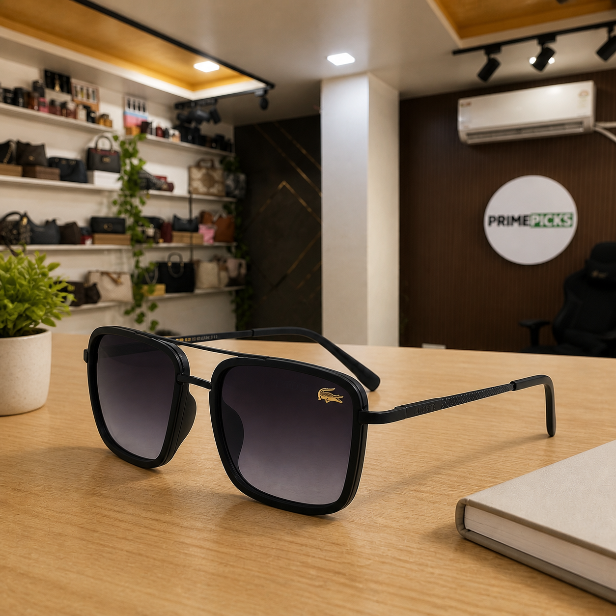 Lacoste black gradient sunglasses PrimePicks office lifestyle