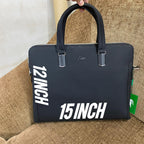 Black Lacoste laptop bag size reference showing 15 inches