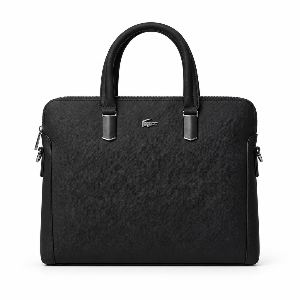 Lacoste structured laptop bag in Black on a white background