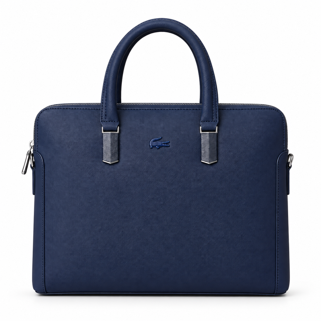 Lacoste structured laptop bag in Navy Blue on a white background