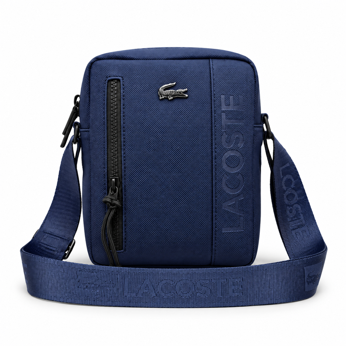 Lacoste On The Go small messenger bag in Navy on a white background