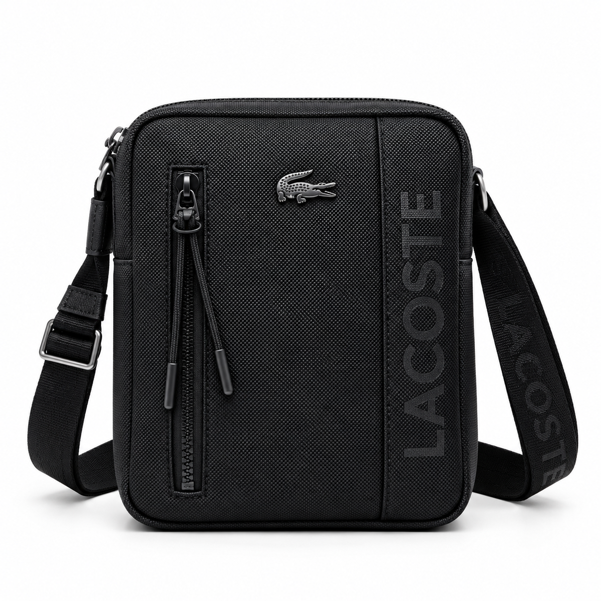 Lacoste On The Go small messenger bag in Black on a white background