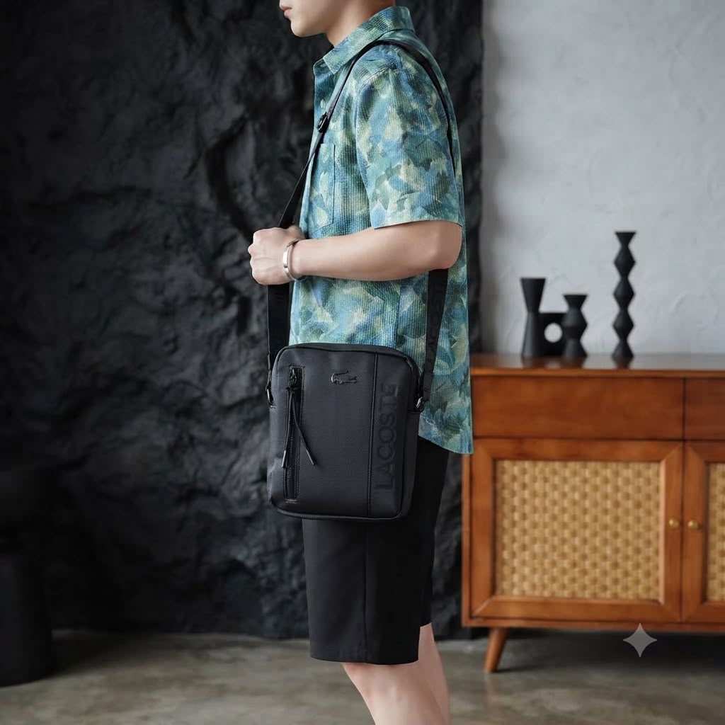 Black Lacoste On The Go small messenger bag worn crossbody