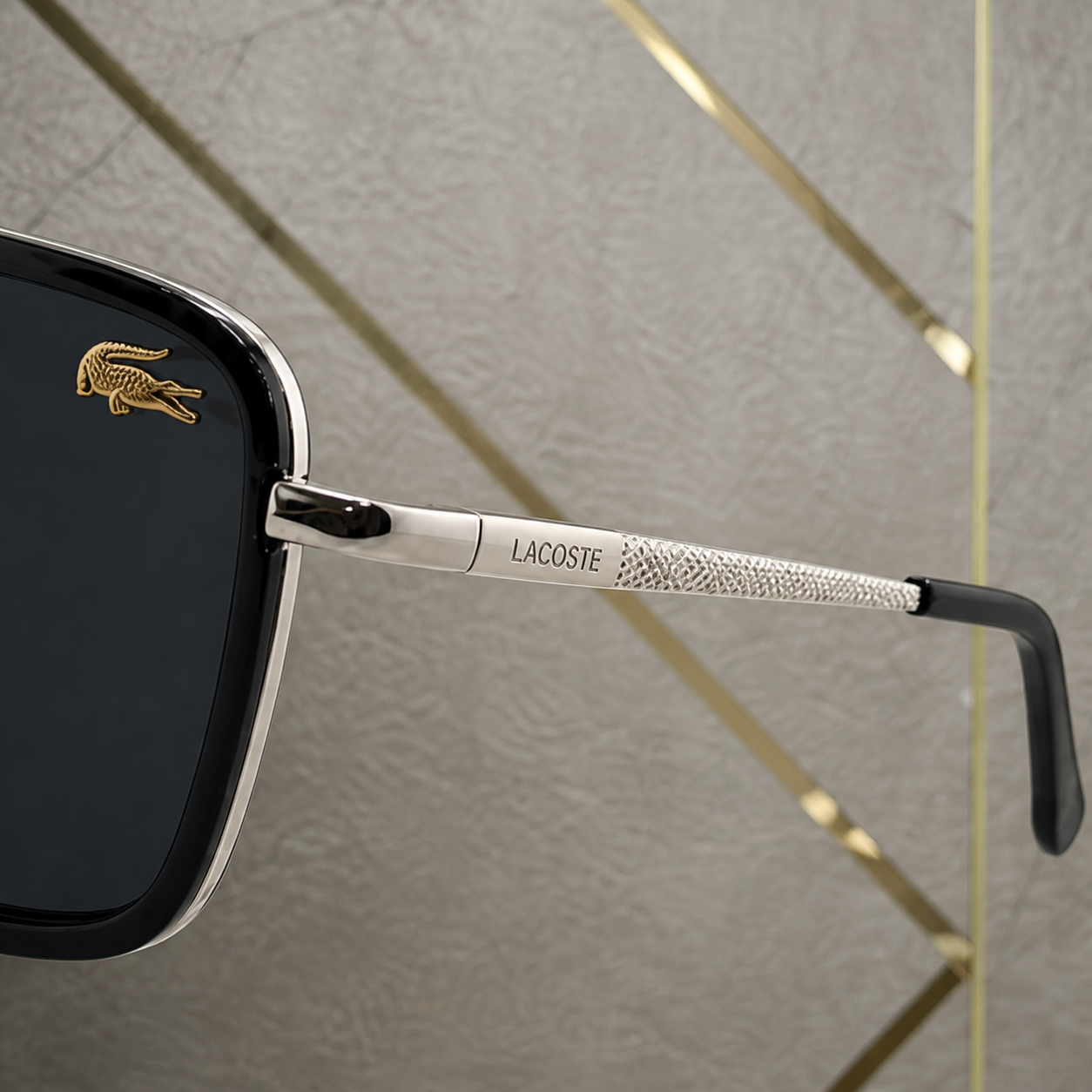 Lacoste sunglasses silver-tone textured temple and lens accent detail