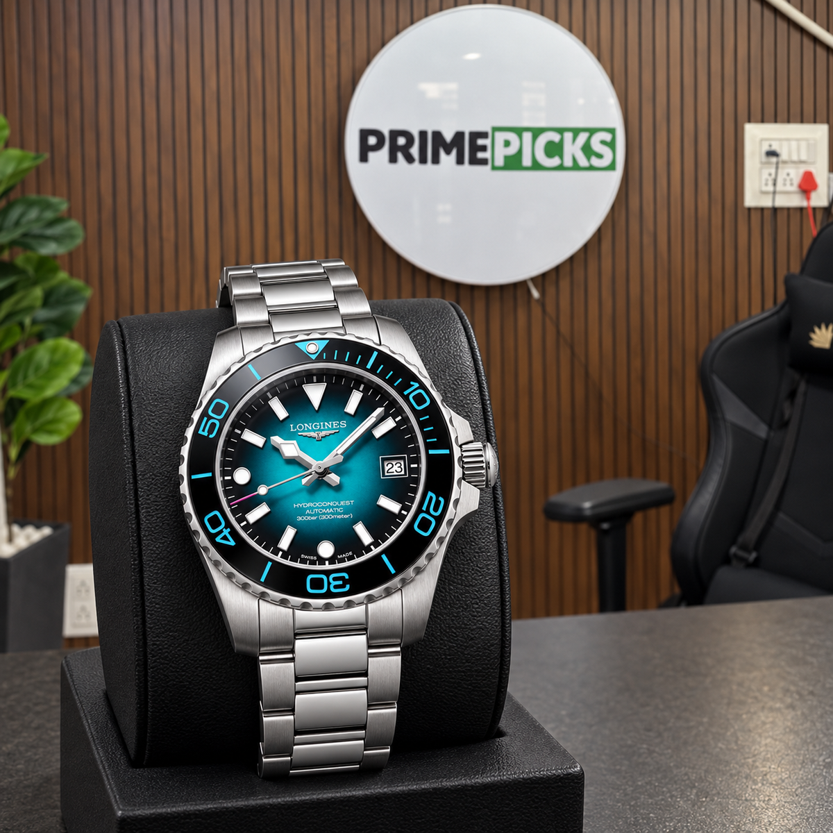 Longines HydroConquest watch displayed in the PrimePicks office
