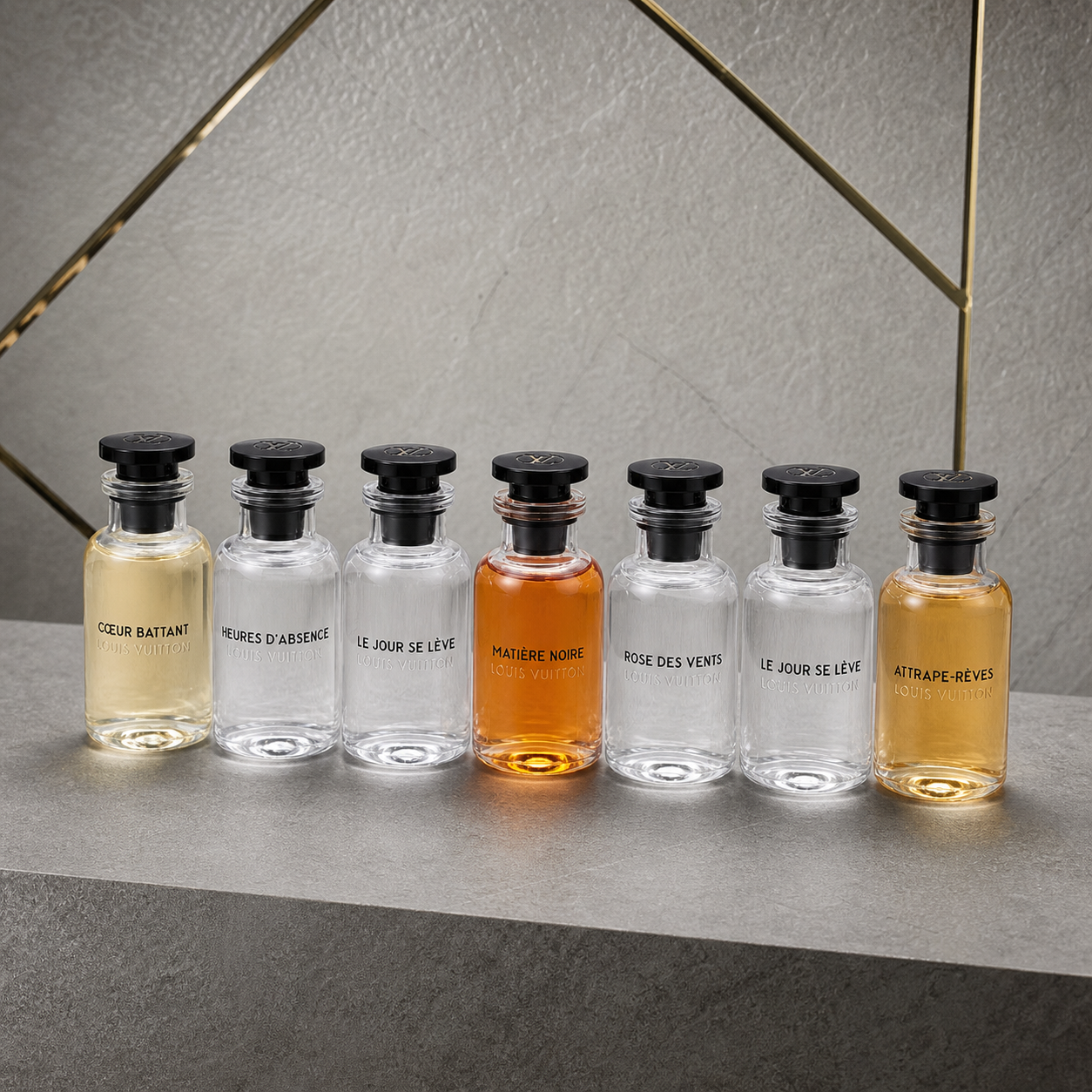 Louis Vuitton seven-piece 30ml perfume gift set against the PrimePicks stone wall