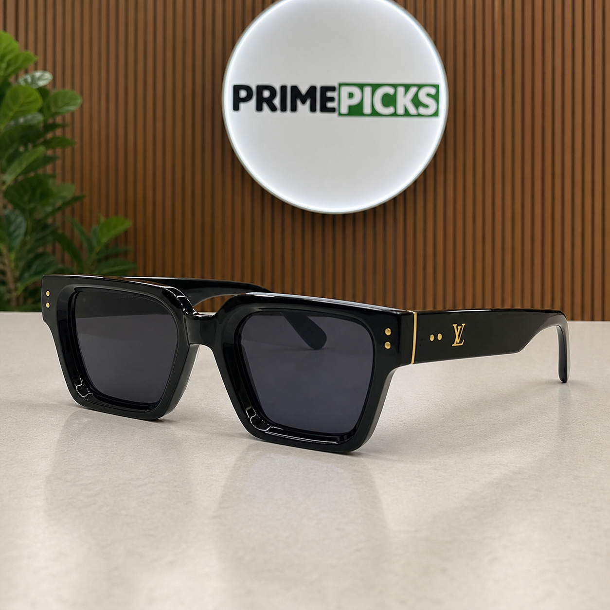 Louis Vuitton black chunky rectangular sunglasses hero view