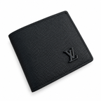 Louis Vuitton Black Pebbled LV Wallet on white background