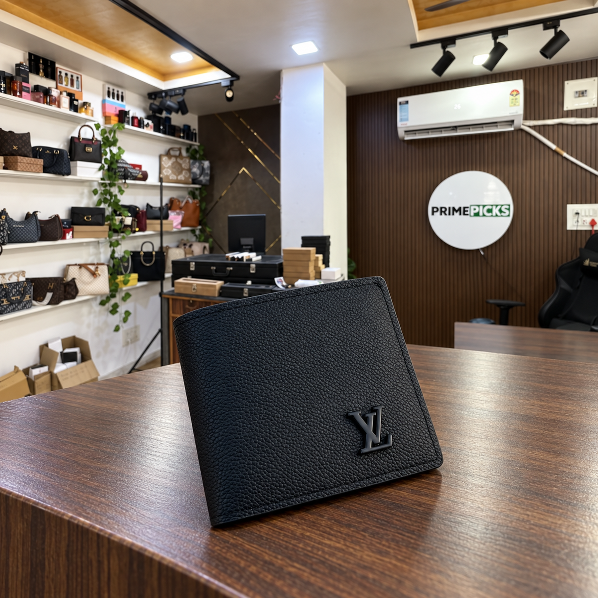 Louis Vuitton Black Pebbled LV Wallet at PrimePicks office