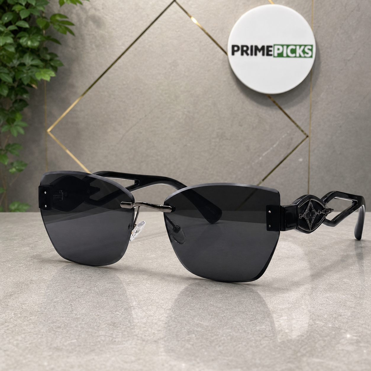 Louis Vuitton black rimless geometric unisex sunglasses hero view