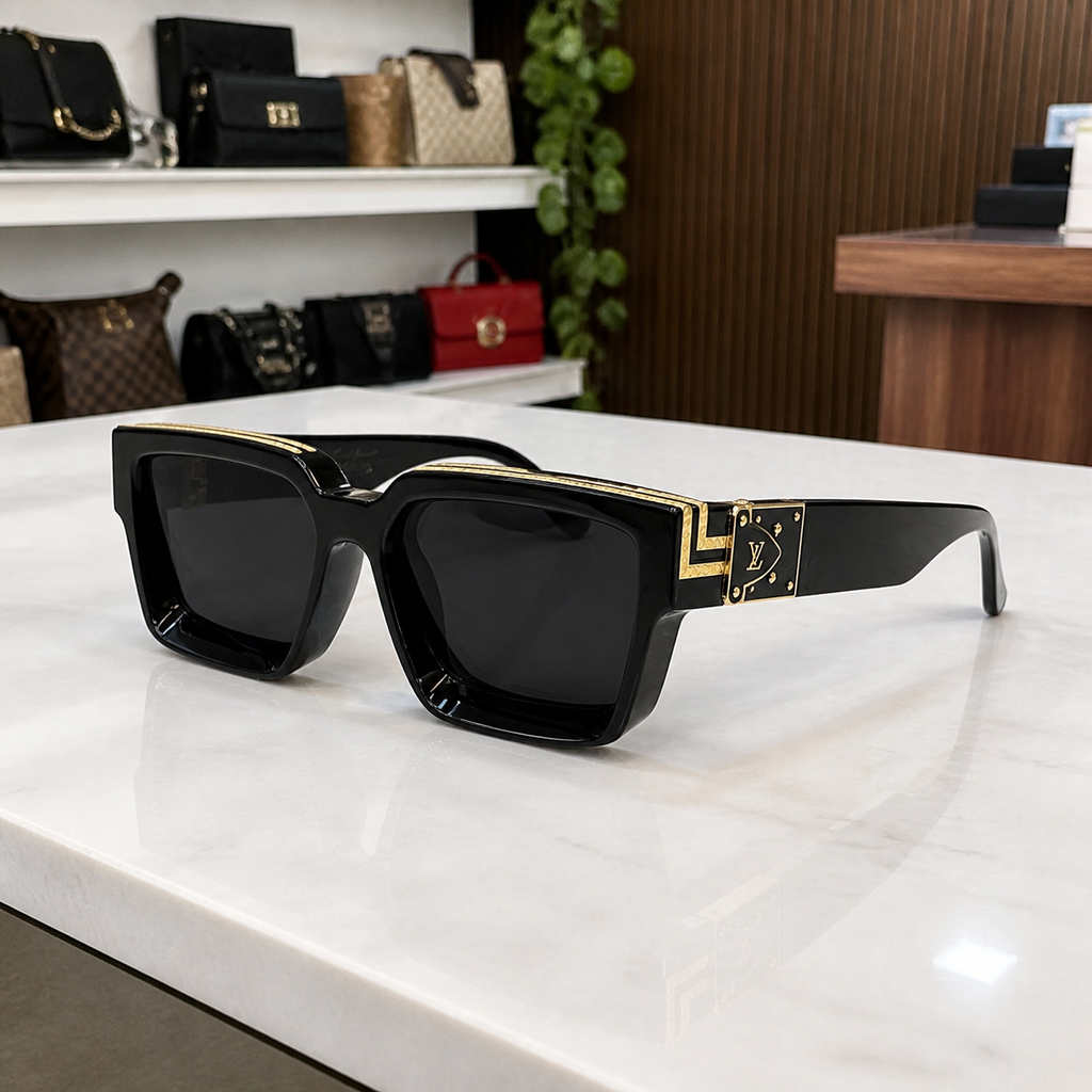 Louis Vuitton black square sunglasses alternate office angle