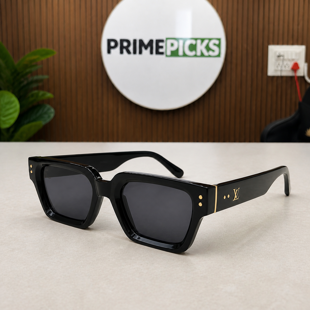 Louis Vuitton black unisex sunglasses supported front angle
