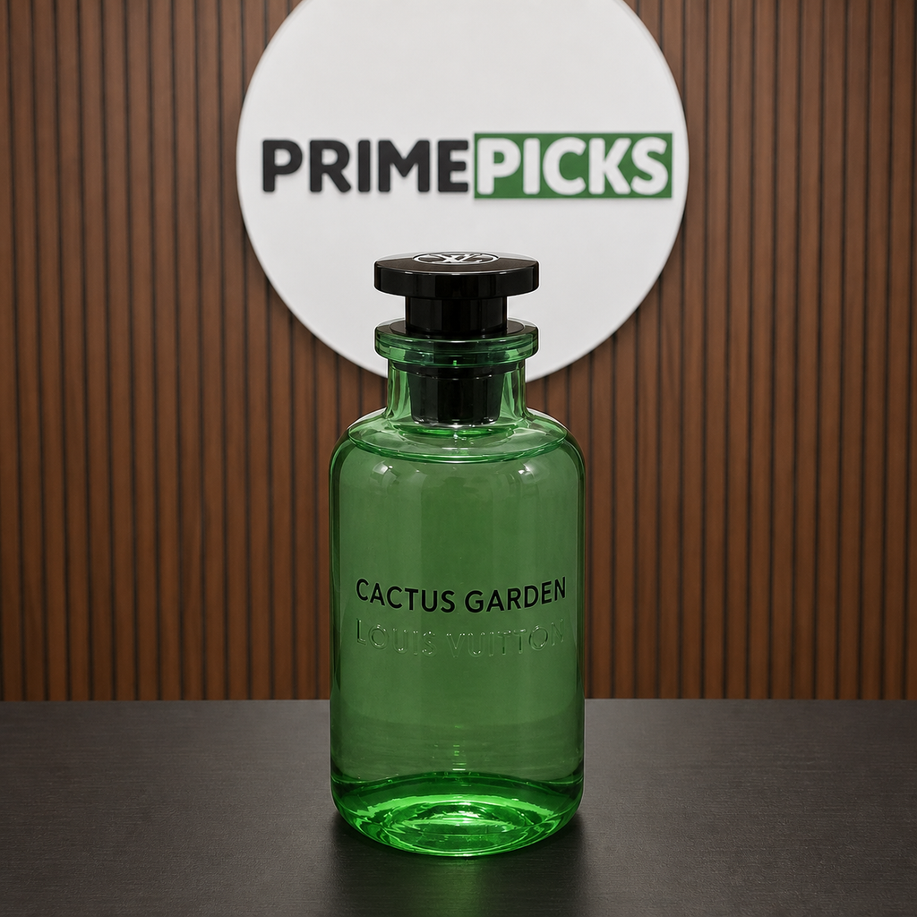Louis Vuitton Cactus Garden perfume in the PrimePicks office with the PrimePicks sign