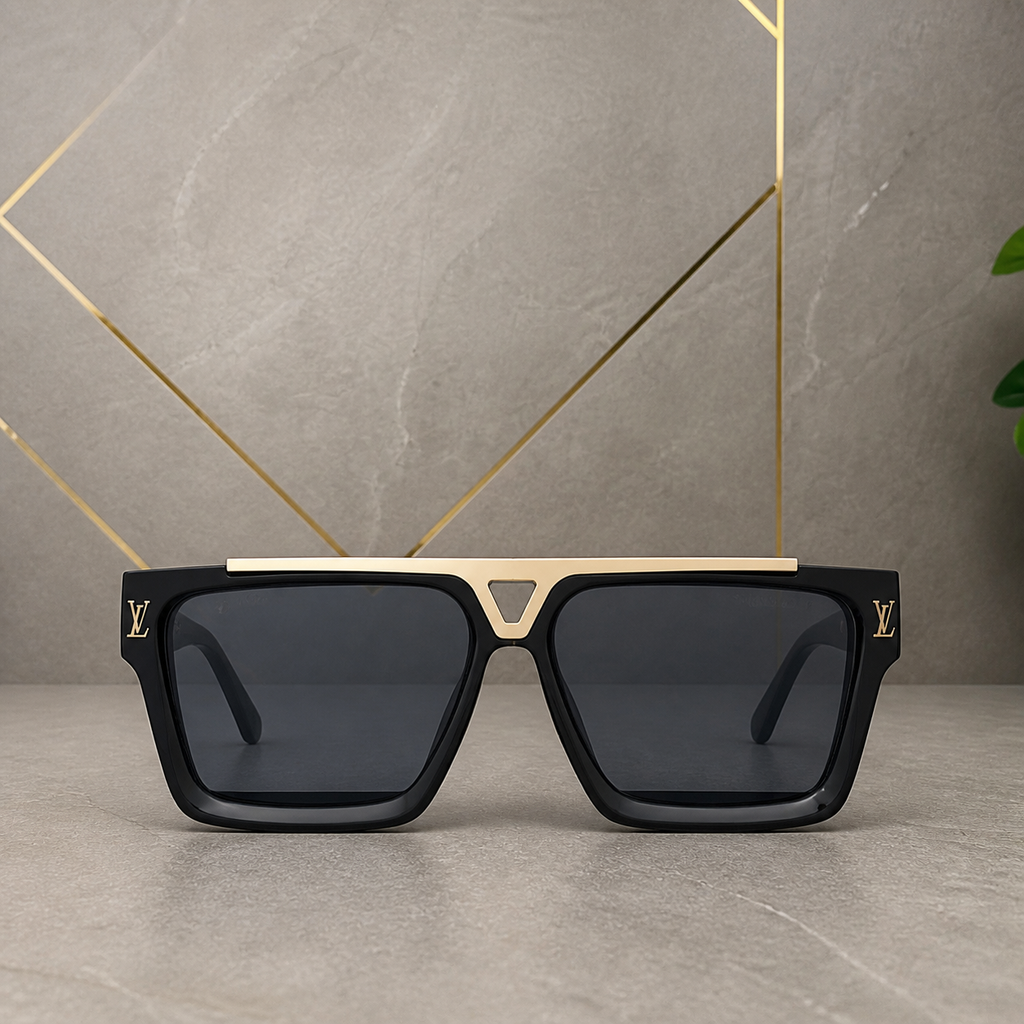 Louis Vuitton gold-brow square sunglasses supported front view