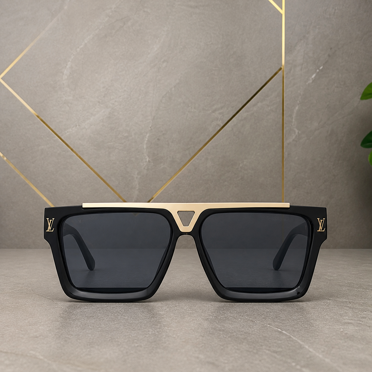 Louis Vuitton gold-brow square sunglasses supported front view