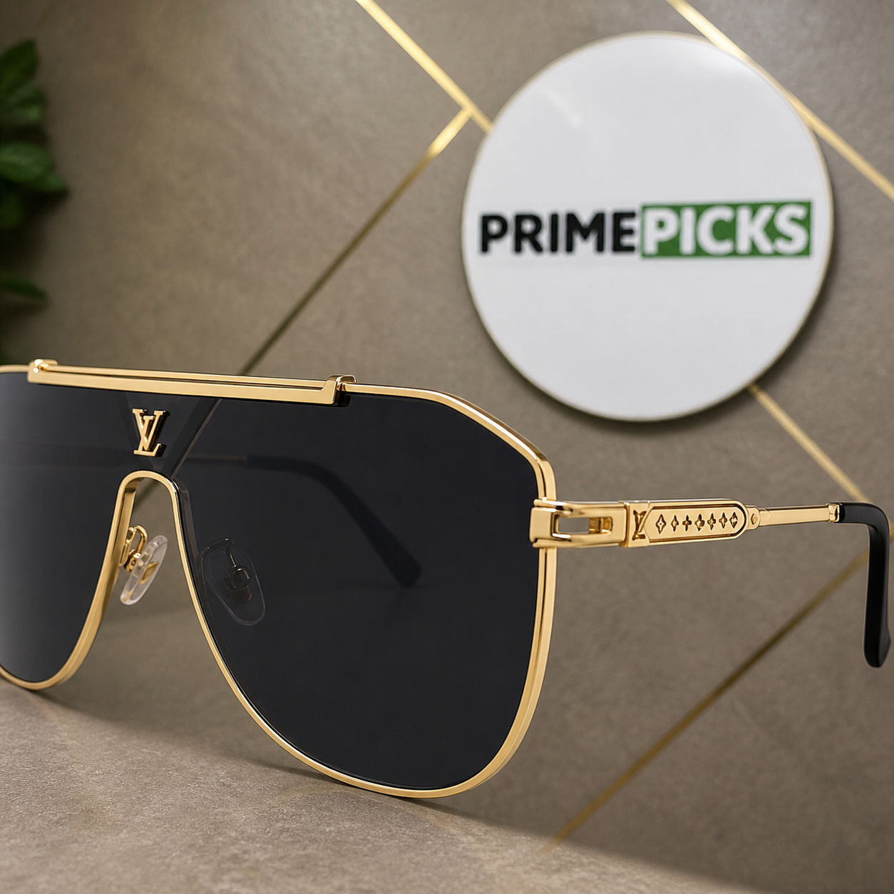 Louis Vuitton sunglasses gold-tone rim hinge and temple detail