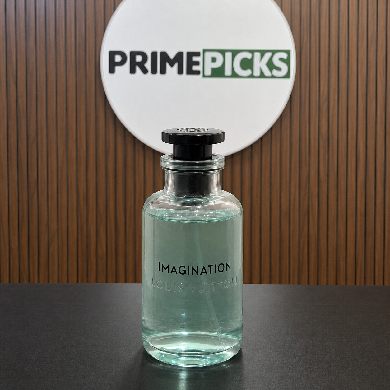 Louis Vuitton Imagination Eau de Parfum in the PrimePicks office with the PrimePicks sign