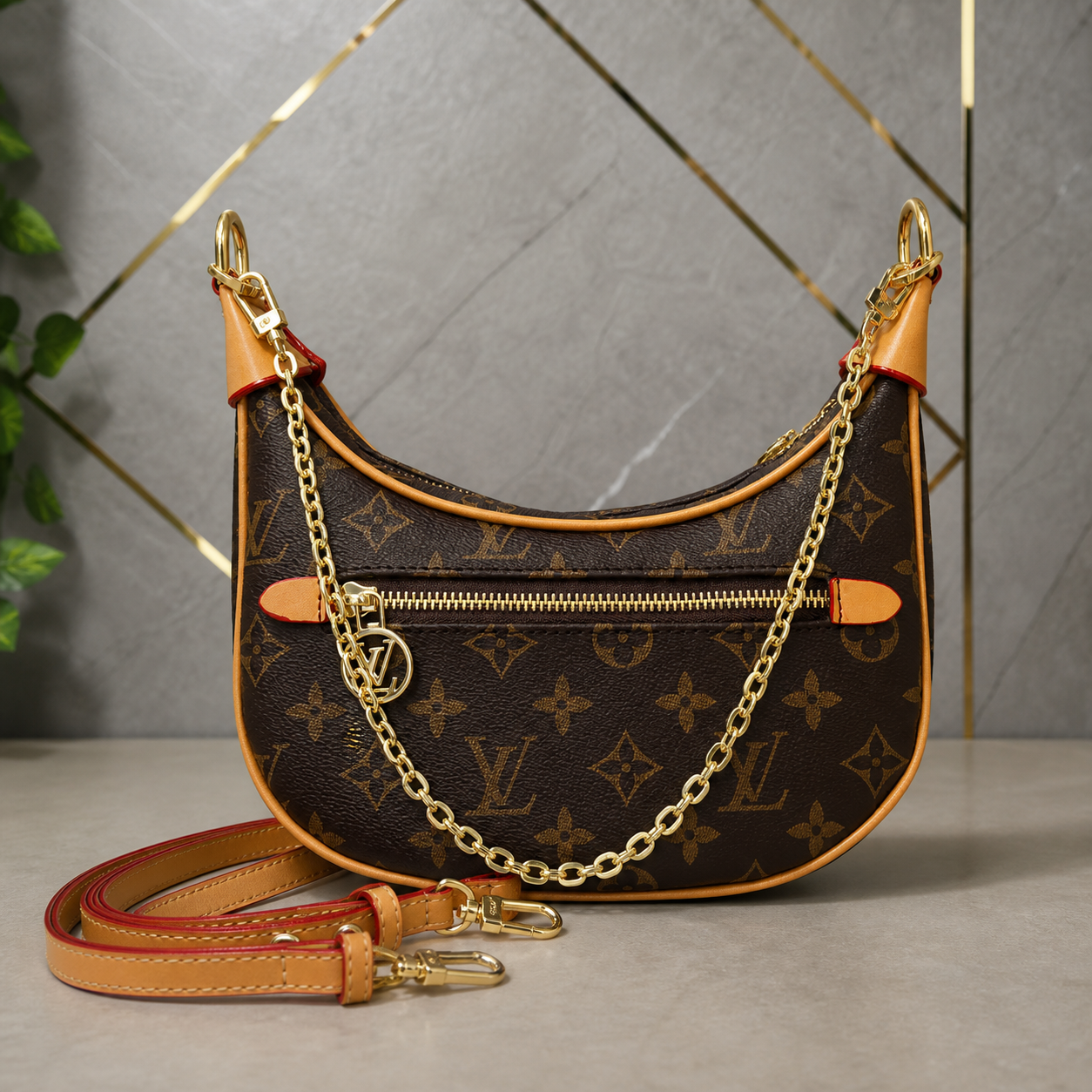 Louis Vuitton Loop handbag front detail with gold-tone chain and zipper