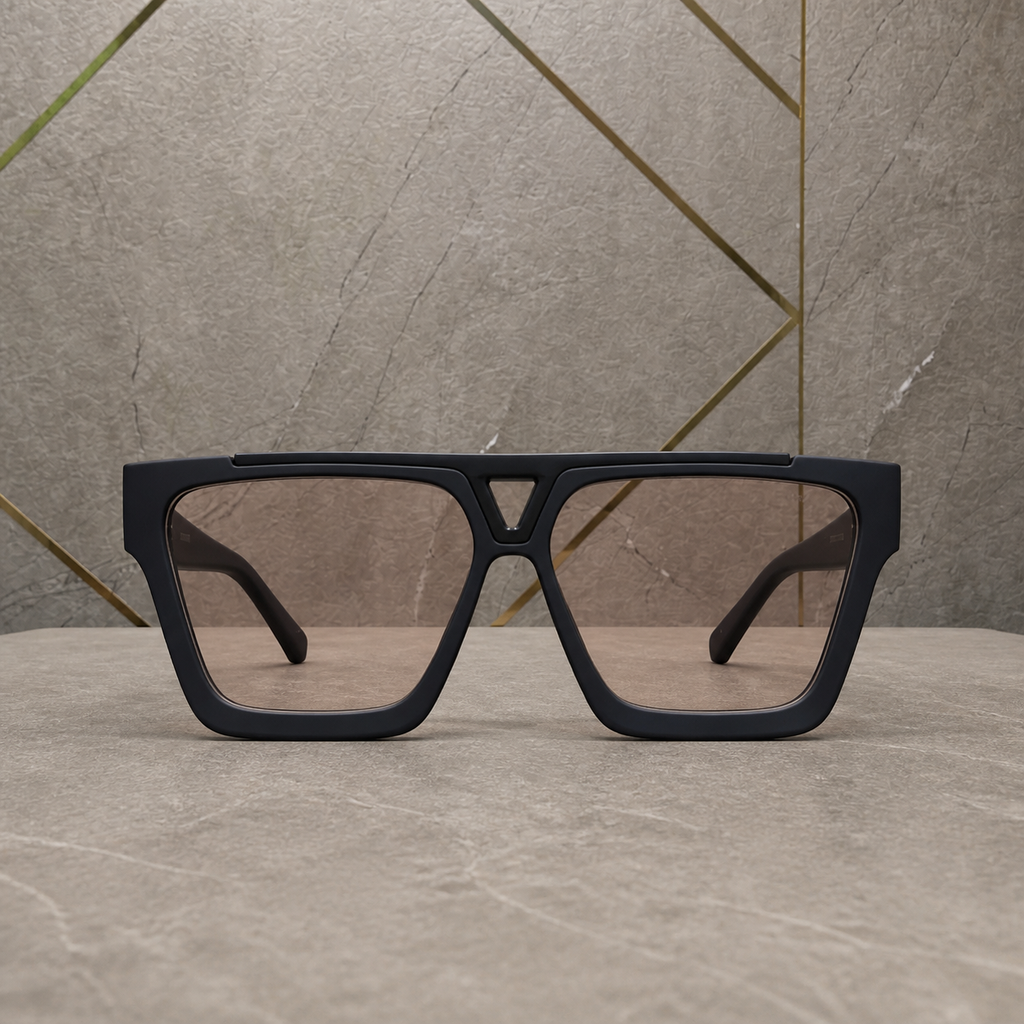 Louis Vuitton matte black sunglasses supported front view