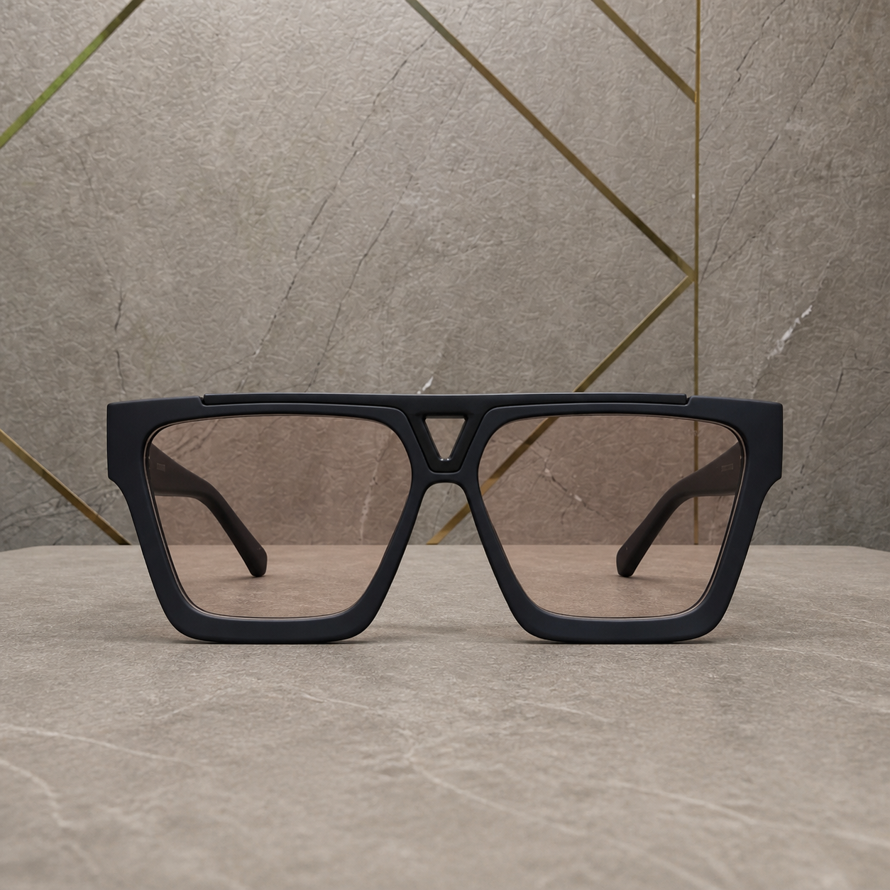 Louis Vuitton matte black sunglasses supported front view