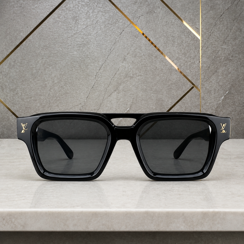 Louis Vuitton model 98170 square sunglasses in glossy black, front view