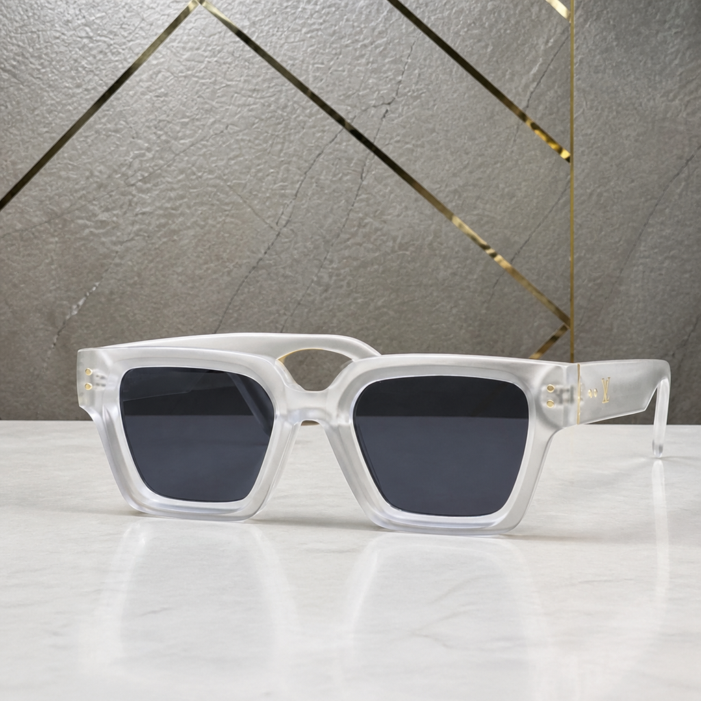 Louis Vuitton model 98170 square sunglasses in translucent pearl white, front view
