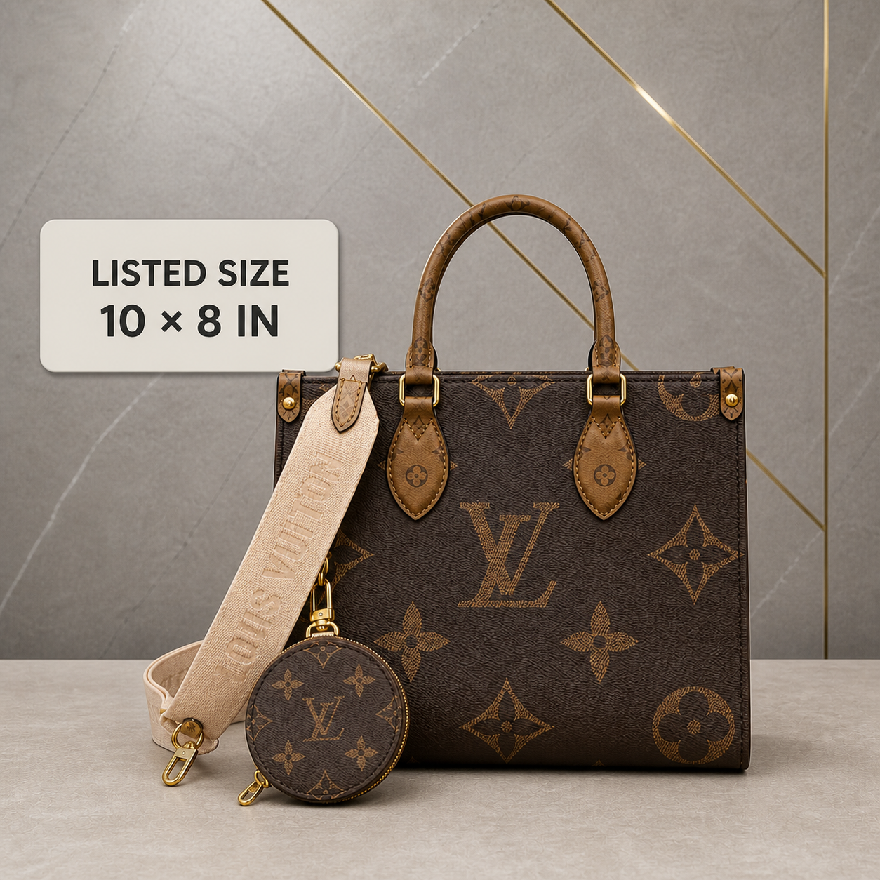 Louis Vuitton OnTheGo PM listed size 10 by 8 inches