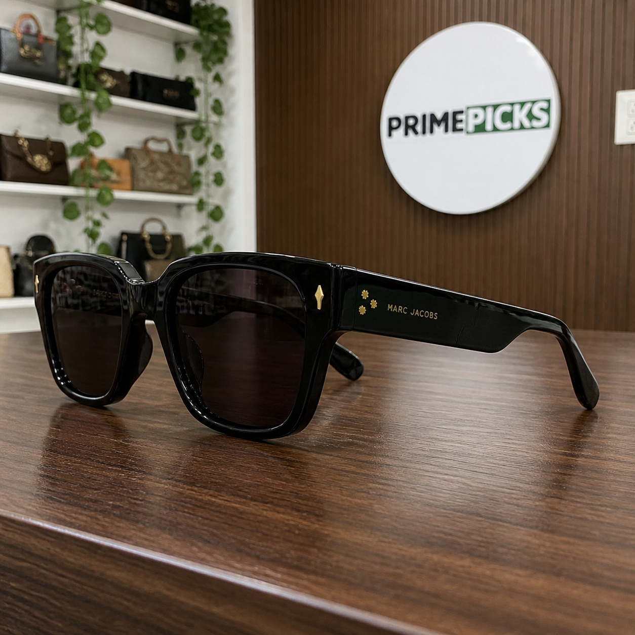 Marc Jacobs glossy black sunglasses alternate wide-temple view