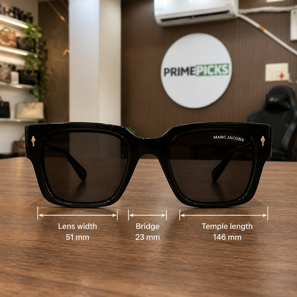 Marc Jacobs square sunglasses dimensions 51 mm lens 23 mm bridge 146 mm temple