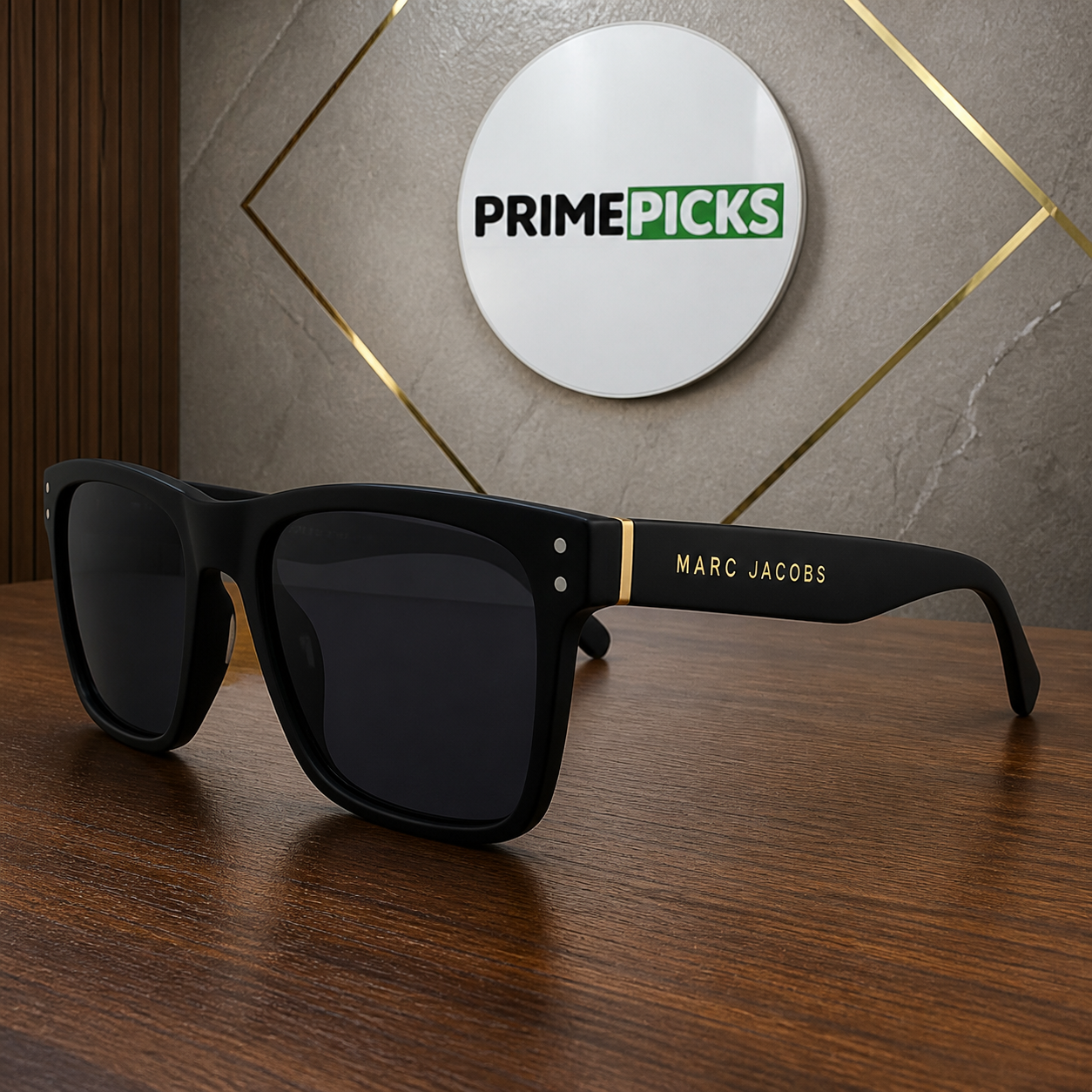 Marc Jacobs matte black sunglasses double-stud and gold-tone hinge detail