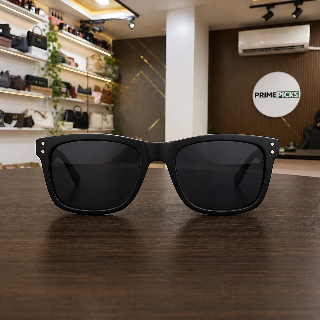 Marc Jacobs matte black rectangular sunglasses straight-on front view