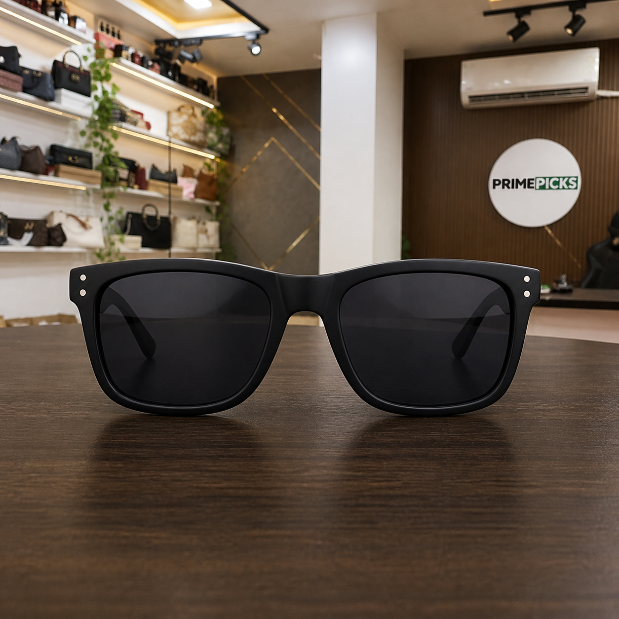 Marc Jacobs matte black rectangular sunglasses straight-on front view
