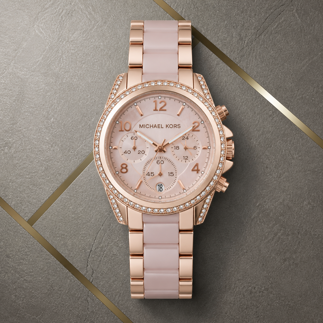 Michael Kors Blair MK5943 pink ceramic chronograph front view