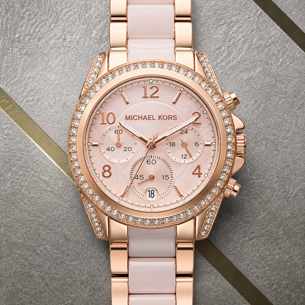 Michael Kors Blair MK5943 pink chronograph dial close-up
