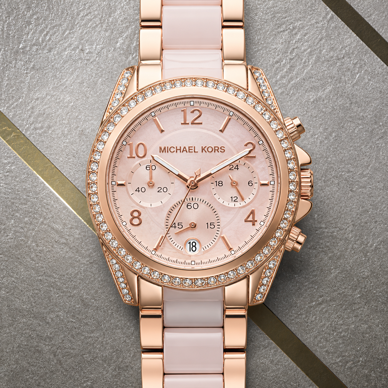 Michael Kors Blair MK5943 pink chronograph dial close-up