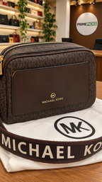 Michael Kors Bradshaw brown camera sling bag with dust bag detail