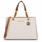 Michael Kors Cynthia Mono S Vanilla Small Monogram tote on white background