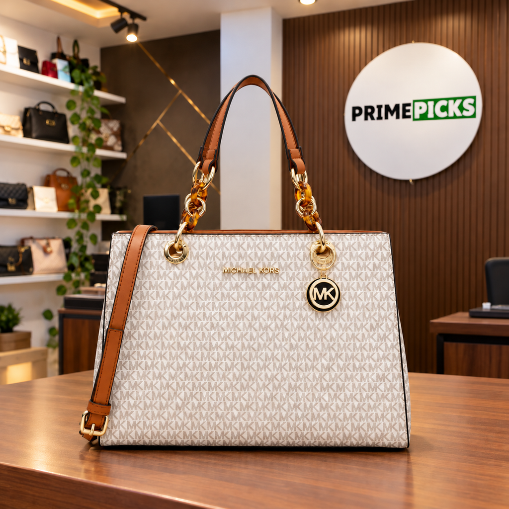 Michael Kors Cynthia Mono S Vanilla Small Monogram tote in PrimePicks office