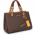 Michael Kors Cynthia Mono S Brown Large Monogram tote on white background