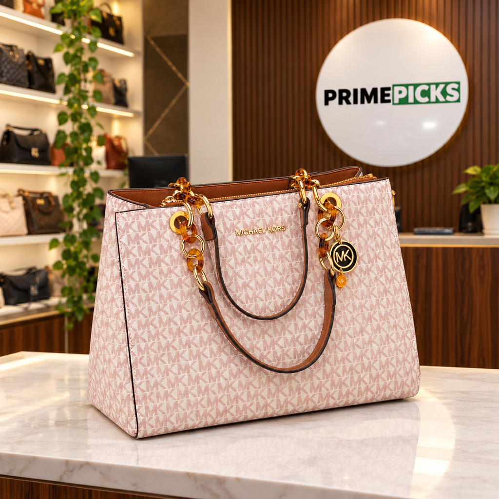 Michael Kors Cynthia Mono S Pink Large Monogram tote in PrimePicks office