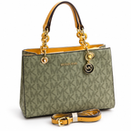 Michael Kors Cynthia Mono S Olive Large Monogram tote on white background