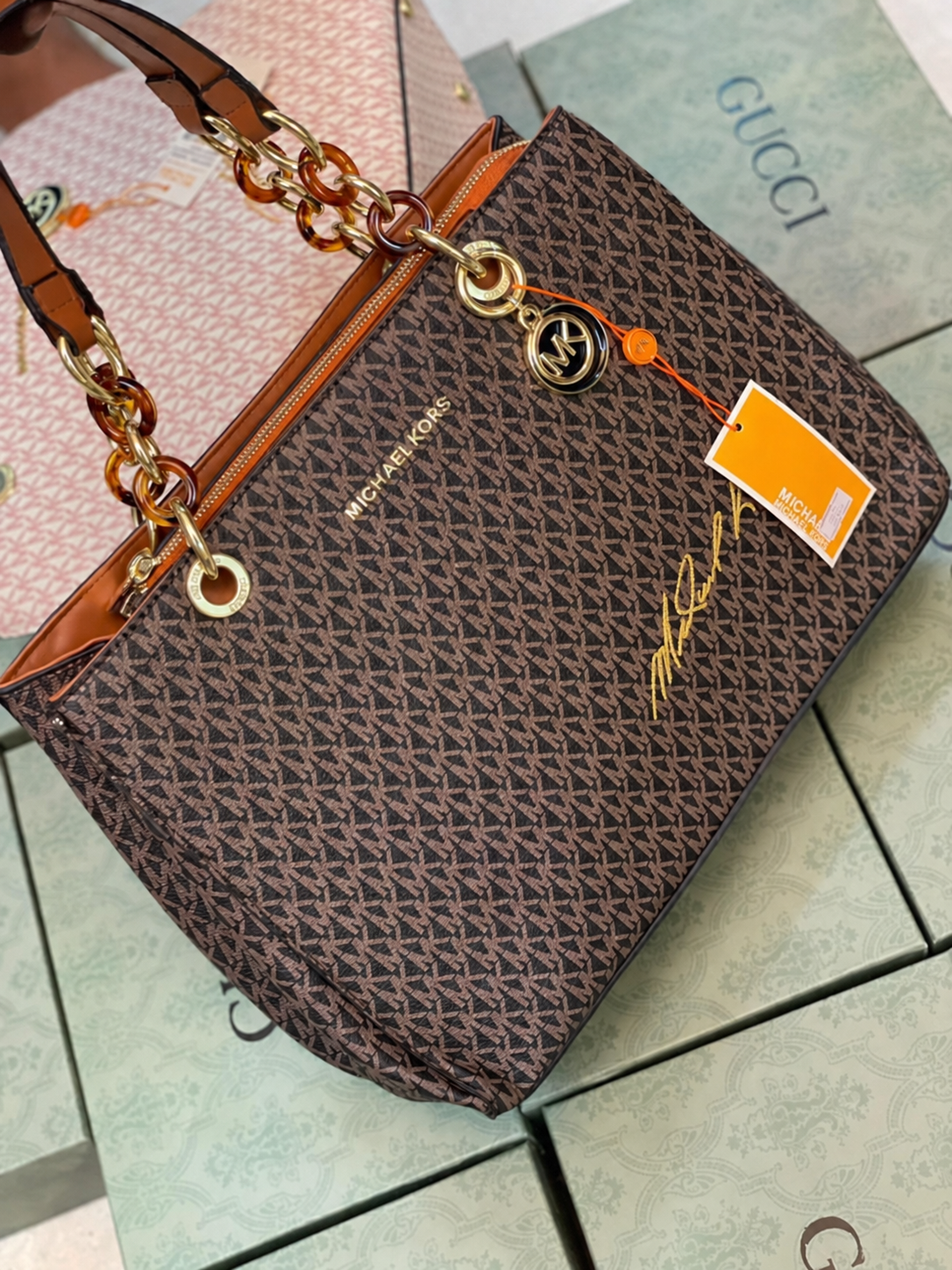 Michael Kors Cynthia Mono S Brown Large Monogram front view