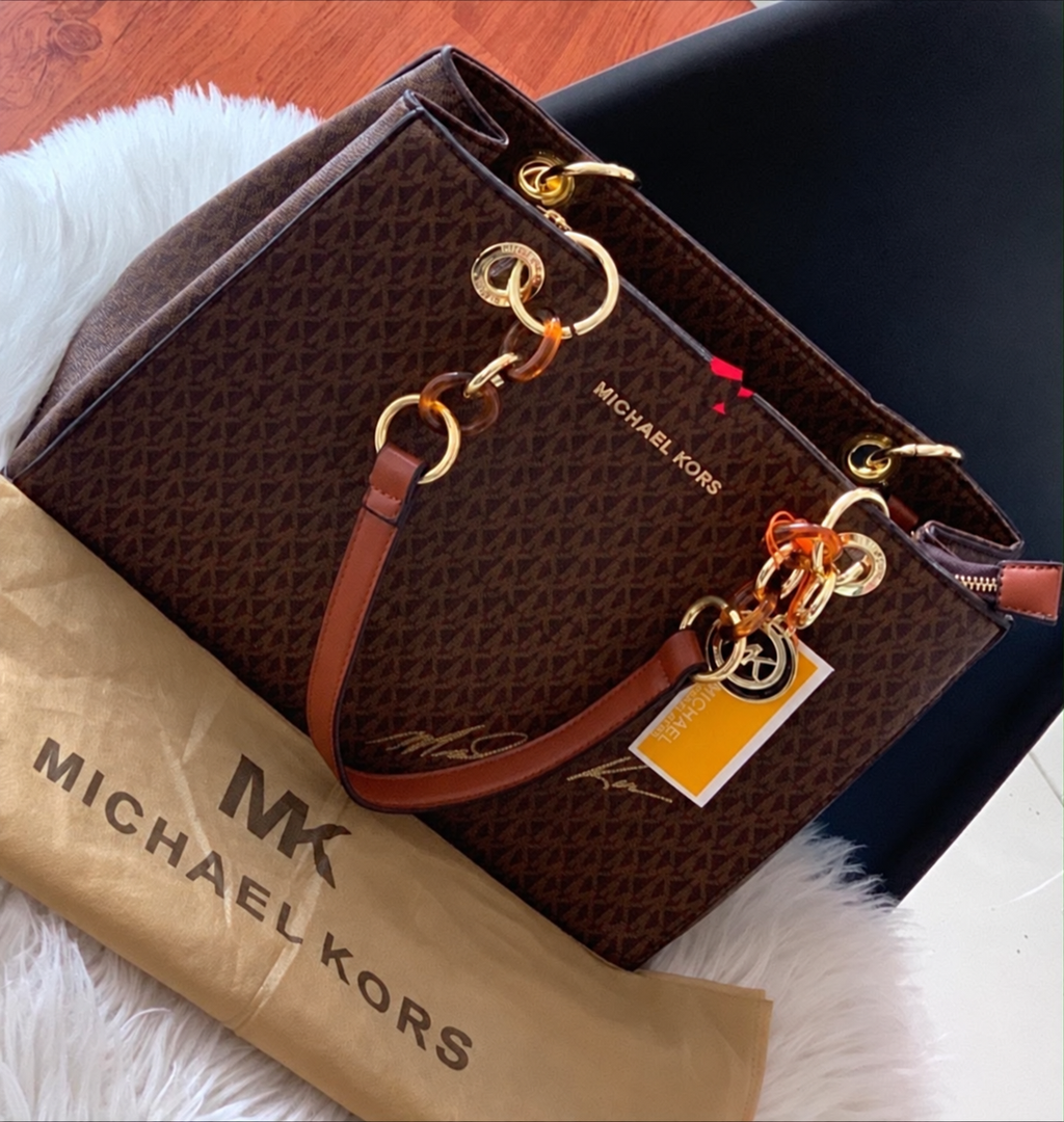 Michael Kors Cynthia Mono S Brown Large Monogram with MK dust cover