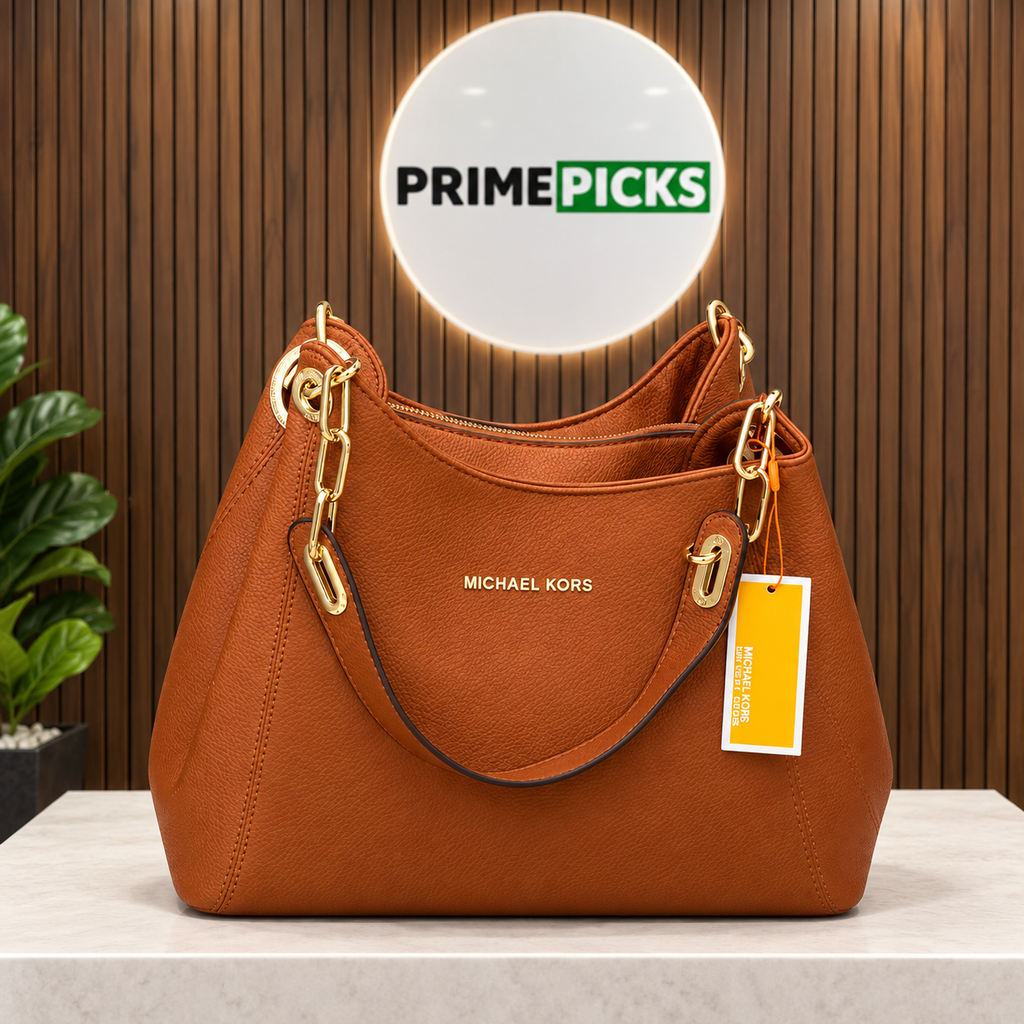Michael Kors Fulton cognac brown handbag in PrimePicks logo-board office