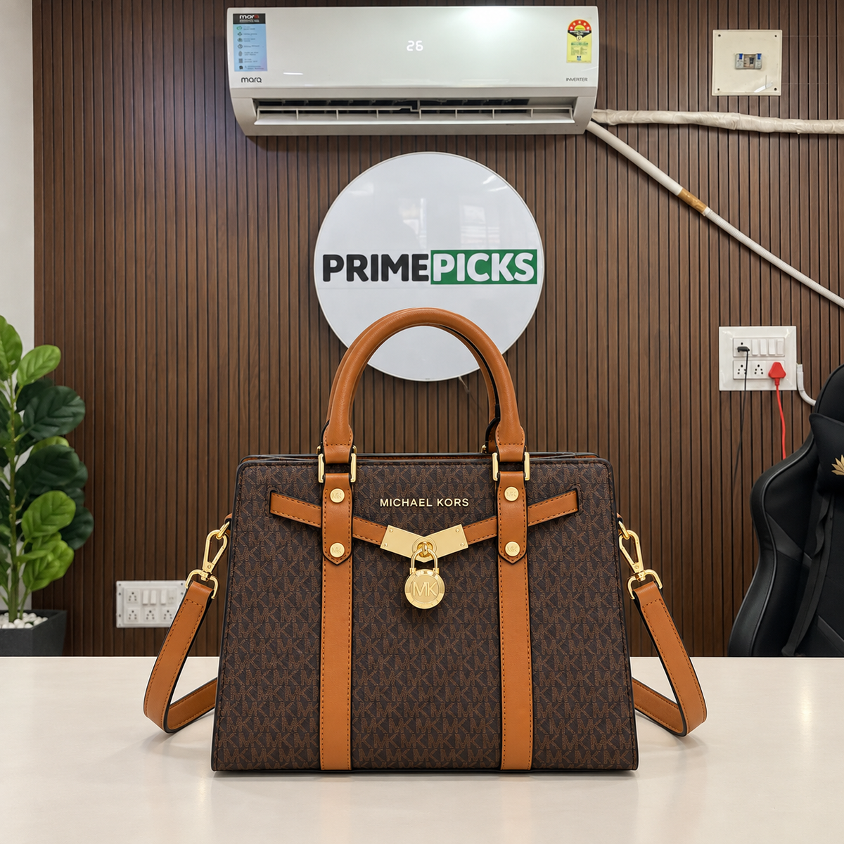 Michael Kors Nouveau Hamilton Large Satchel at PrimePicks main logo board