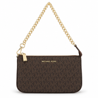 Michael Kors Jet Set Signature Shoulder Bag in Brown Signature on a white background