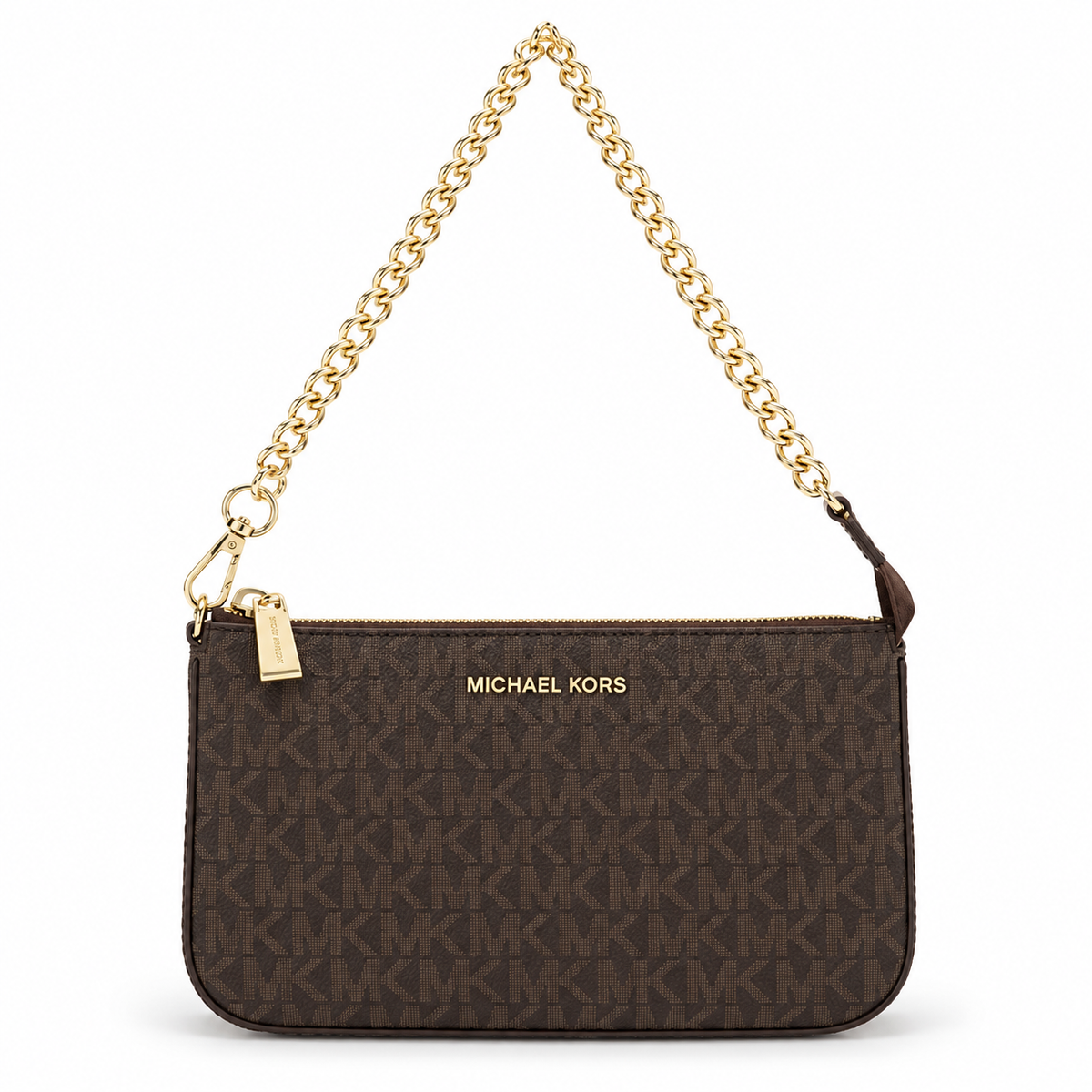 Michael Kors Jet Set Signature Shoulder Bag in Brown Signature on a white background