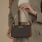 Michael Kors Jet Set Signature Shoulder Bag in Brown Signature worn on the shoulder
